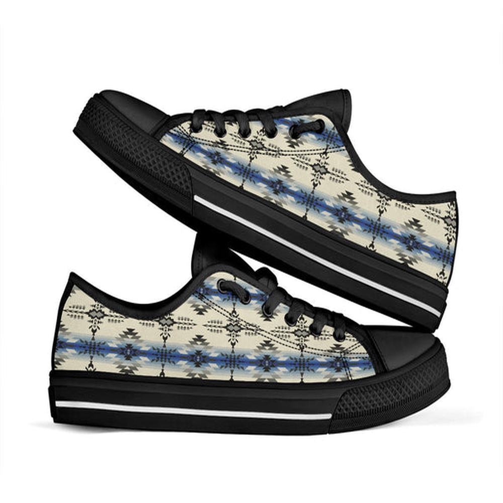 Native American Shoes, Seamless Geometric Pattern Low Top Canvas Shoe, Native American Low Top Shoes