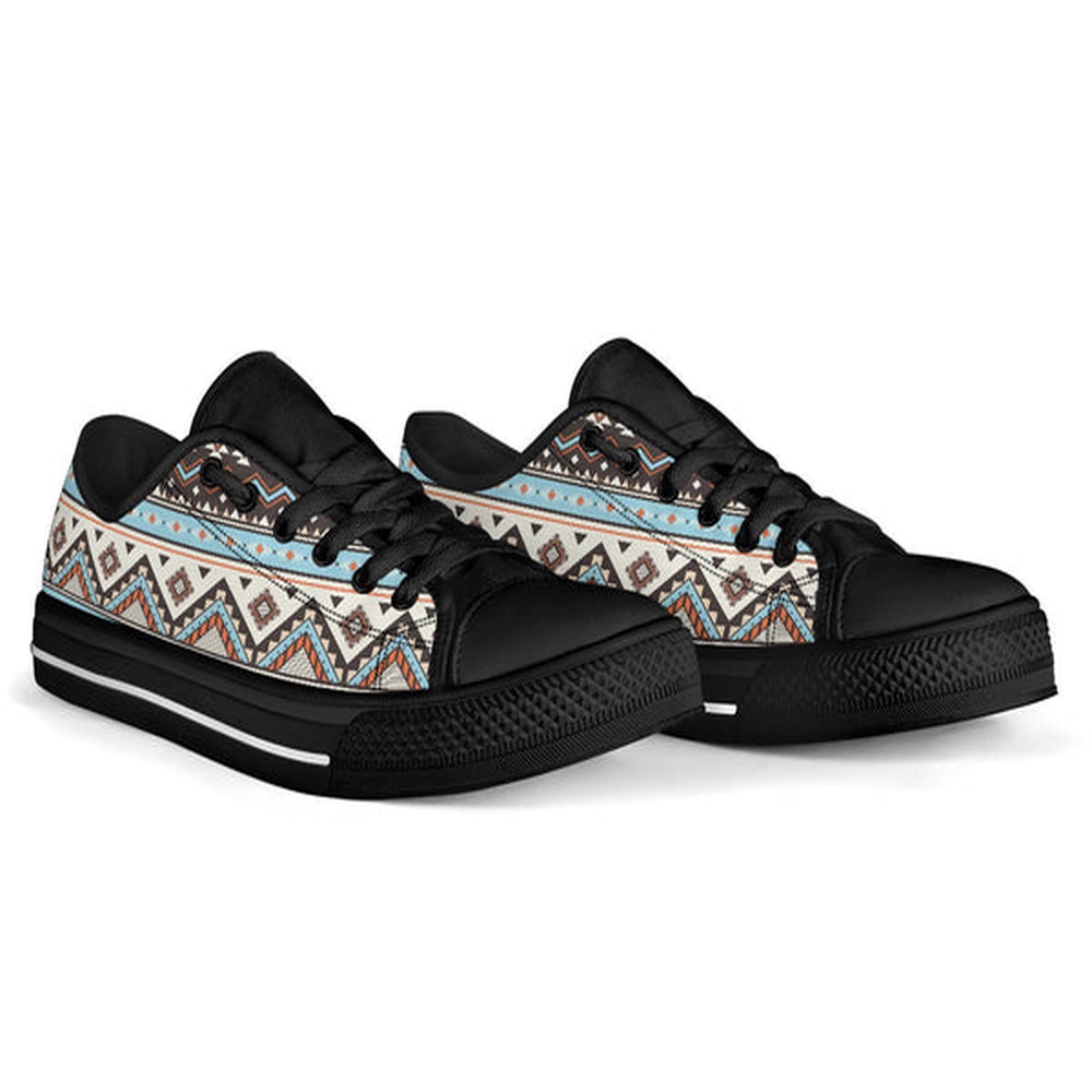 Native American Shoes, Tribal Striped Seamless Pattern Low Top Canvas Shoe, Native American Low Top Shoes