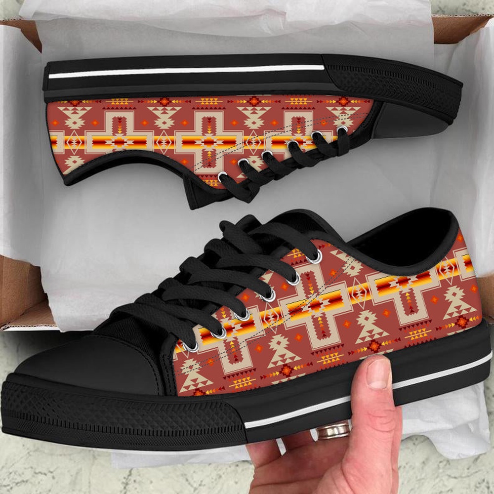 Native American Shoes, Tribe Design Native American Low Top Canvas Shoe, Native American Low Top Shoes