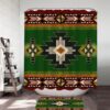 Native American Shower Curtain, Green Ethnic Aztec Pattern Shower Curtain, Designer Shower Curtains