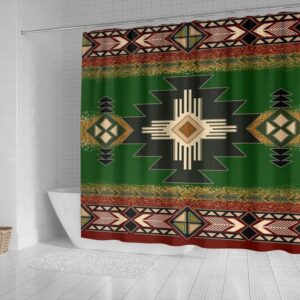 Native American Shower Curtain Green Tribe Pattern Native American Design Shower Curtain Designer Shower Curtains 3 pzrivg.jpg