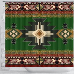 Native American Shower Curtain Green Tribe Pattern Native American Design Shower Curtain Designer Shower Curtains 4 iwz9cg.jpg