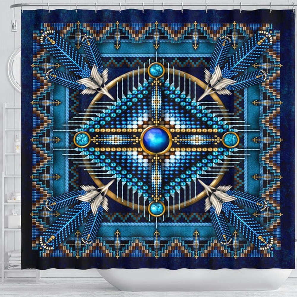 Native American Shower Curtain, Mandala Blue Native American Shower Curtain, Designer Shower Curtains