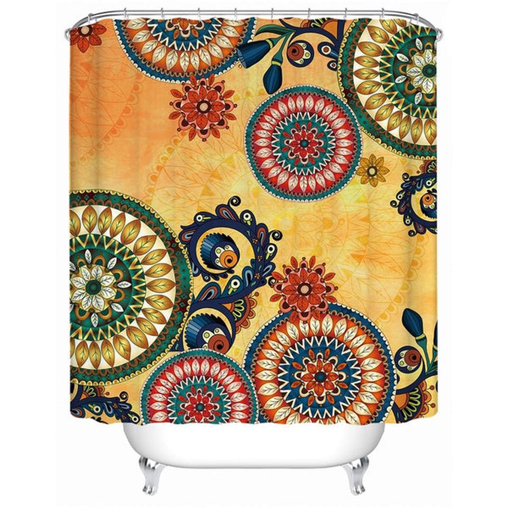 Native American Shower Curtain, Mandala Flowers Yellow Native American Pride Shower Curtain, Designer Shower Curtains
