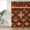 Native American Shower Curtain, Pattern Red And Bison Shower Curtain, Designer Shower Curtains