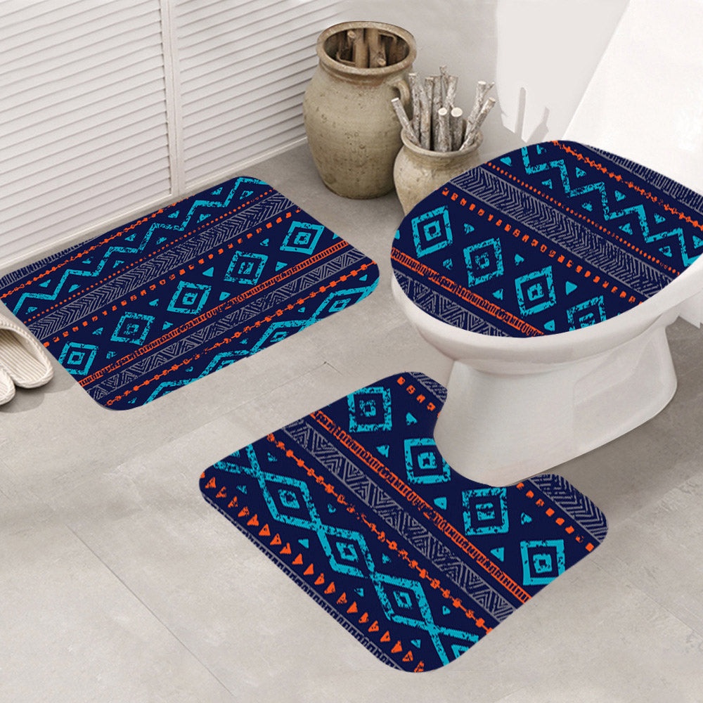 Native American Shower Curtain, Seamless Ethnic Ornaments Mat 3 Pieces, Designer Shower Curtains