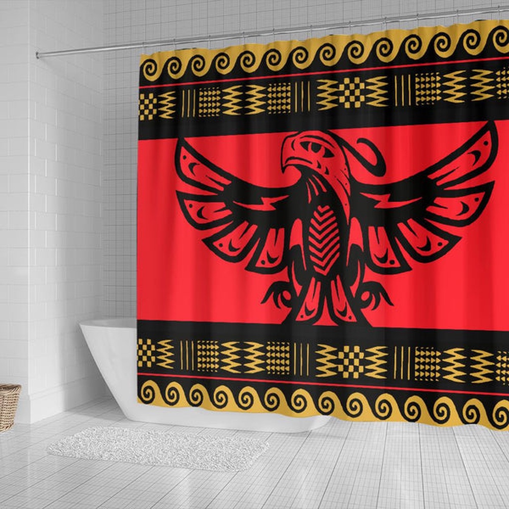 Native American Shower Curtain, The Thunderbird Red Pattern Shower Curtain, Designer Shower Curtains