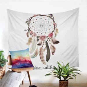 Native American Tapestry, Watercolor Dreamcatcher Feathers Tapestry,&hellip;