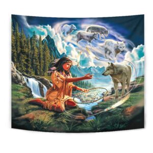 Native American Tapestry, Wolves & Native Women&hellip;
