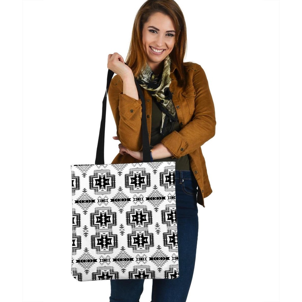Native American Tote Bag, Black White Pattern Native American 3D Printed Canvas Tote Bag, Native American Bag