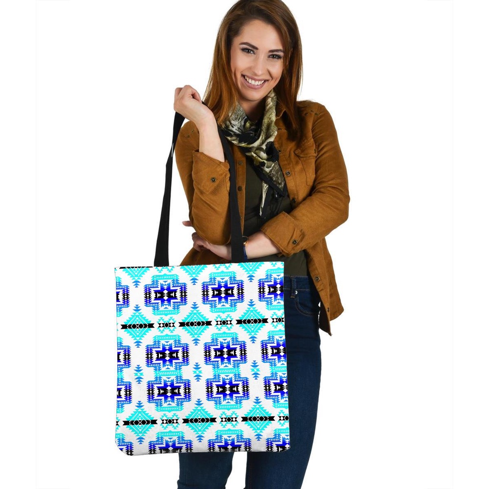 Native American Tote Bag, Blue Brocade Native American 3D Printed Canvas Tote Bag, Native American Bag