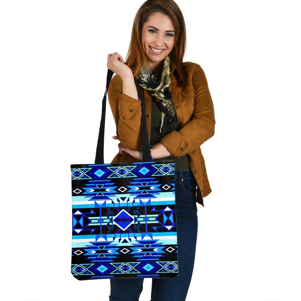 Native American Tote Bag, Blue Pattern Native American 3D Printed Canvas Tote Bag, Native American Bag