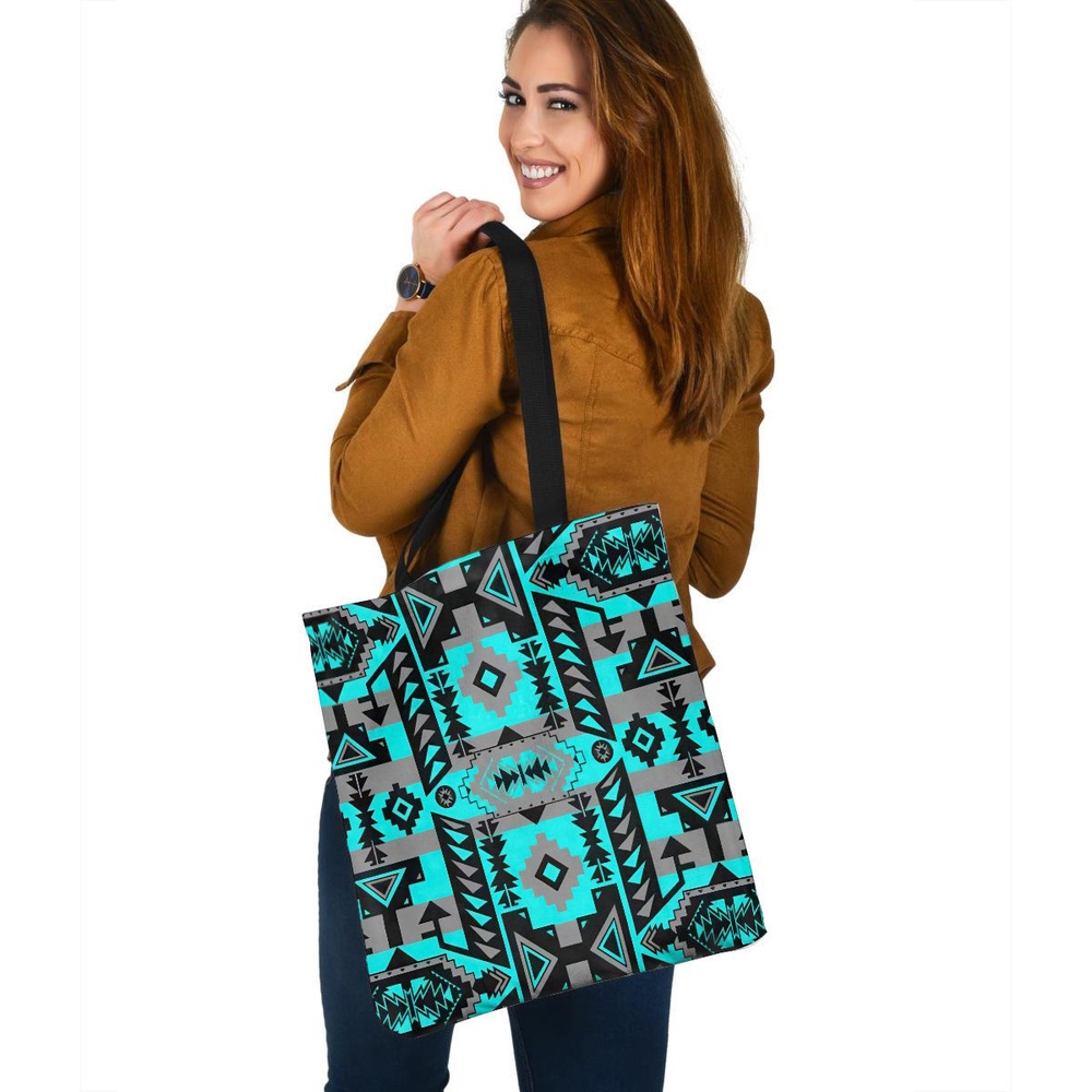 Native American Tote Bag, Jade Motifs Native American 3D Printed Canvas Tote Bag, Native American Bag