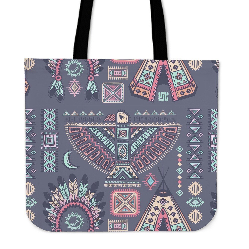 Native American Tote Bag, Navajo Native Aztec Indians American Tribal Print Tote Bag, Native American Bag