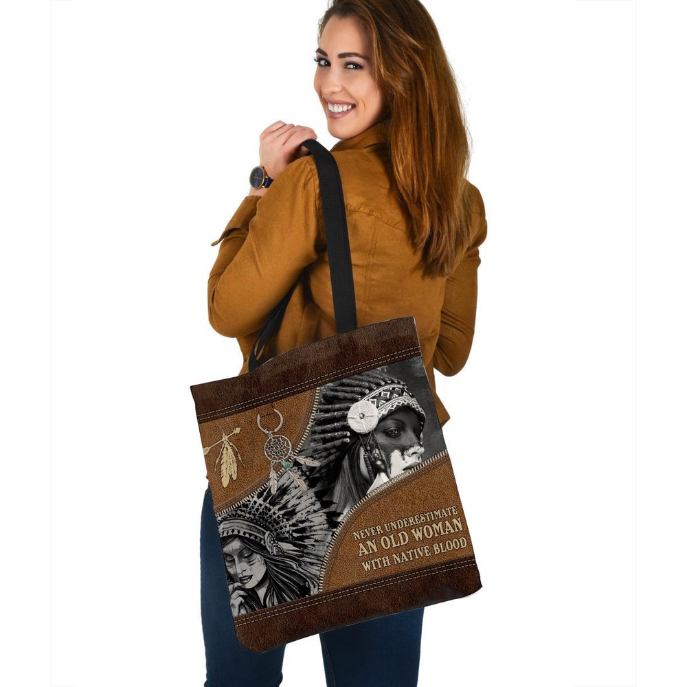 Native American Tote Bag, Never Underestimate Native American 3D Printed Canvas Tote Bag, Native American Bag