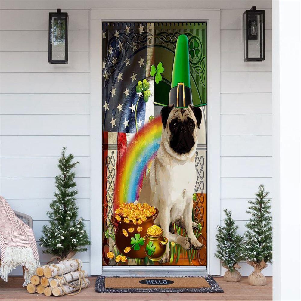 Pug Irish American Door Cover, St Patrick’s Day Door Cover, St Patrick’s Day Door Decor