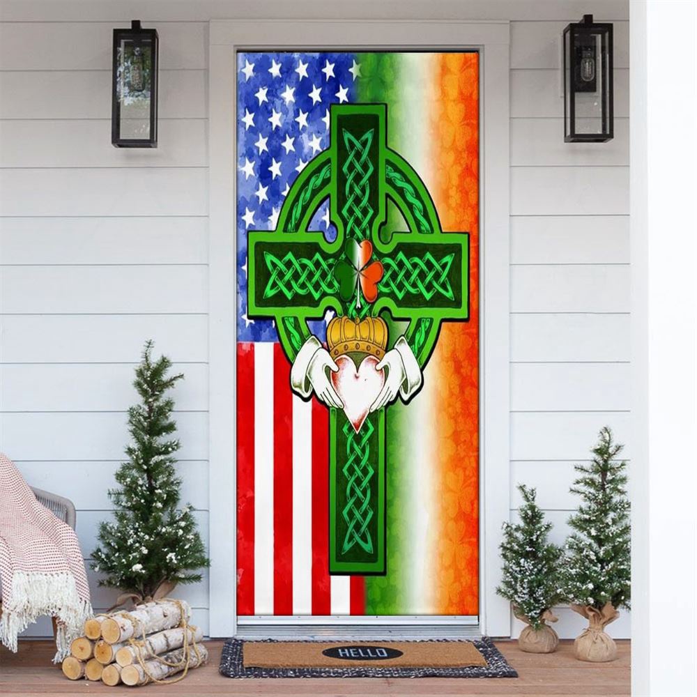 Saint Patricks Day Irish American Celtic Cross Door Cover, St Patrick’s Day Door Cover, St Patrick’s Day Door Decor
