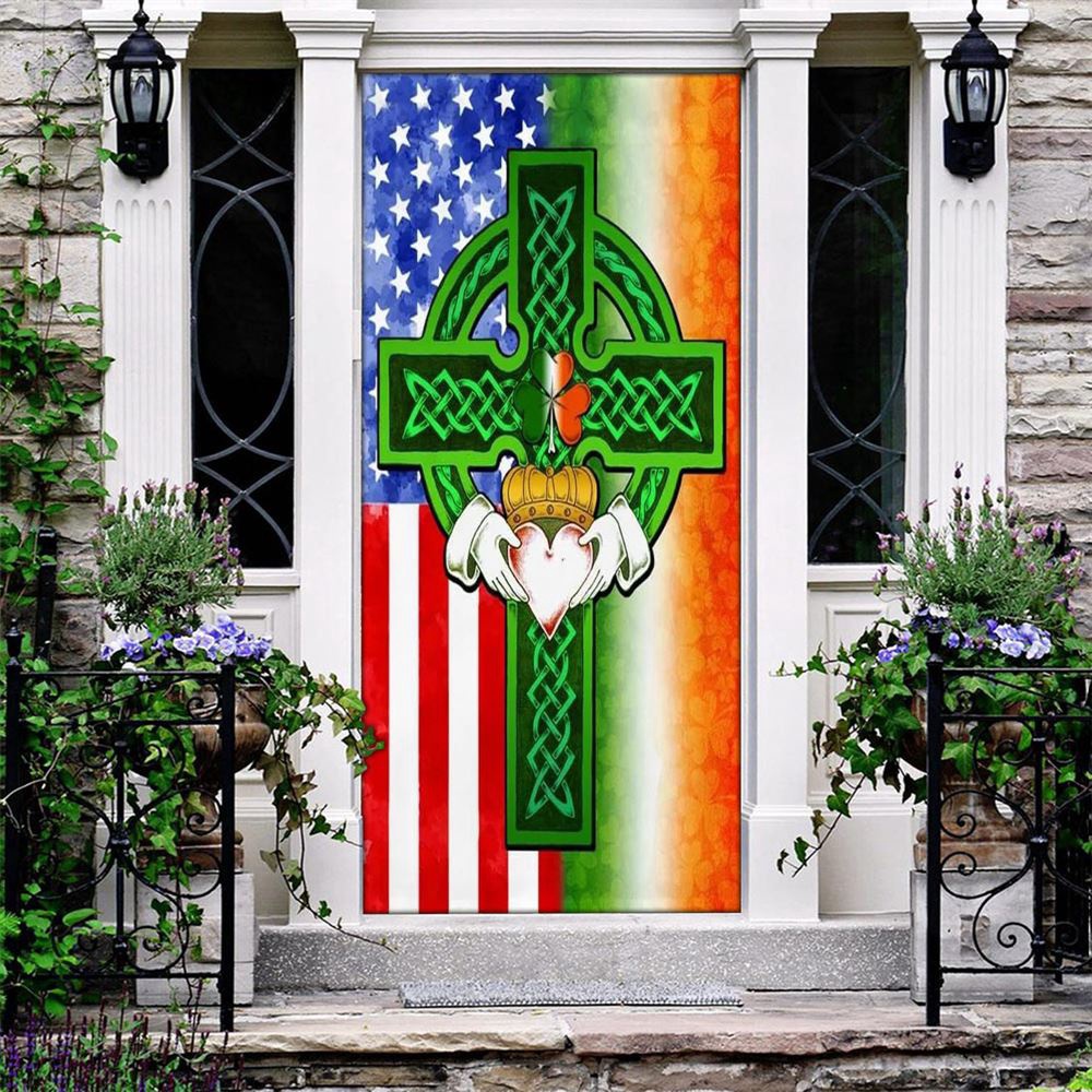 Saint Patricks Day Irish American Celtic Cross Door Cover, St Patrick’s Day Door Cover, St Patrick’s Day Door Decor