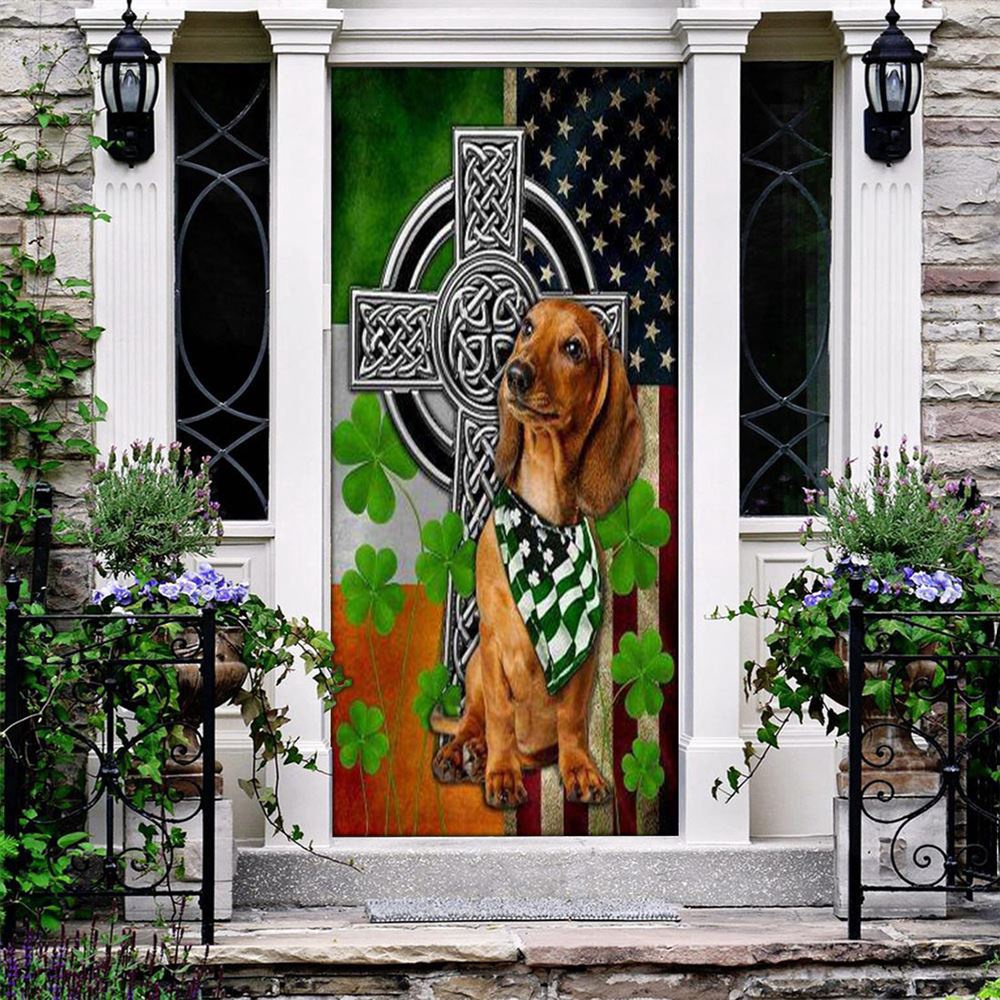 St Patrick’S Day Dachshund Irish Cross Door Cover, St Patrick’s Day Door Cover, St Patrick’s Day Door Decor