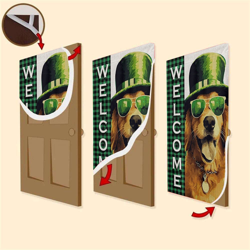 St Patrick’s Day Golden Retriever Door Cover, St Patrick’s Day Dog Clover Door Cover, St Patrick’s Day Door Cover