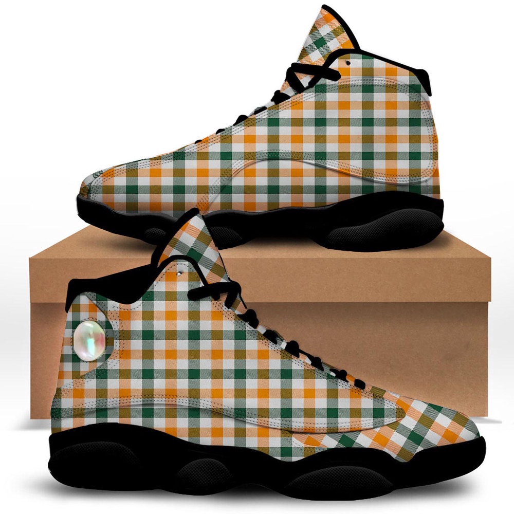 St Patrick’s Day Shoes, Buffalo Check St. Patrick’s Day Print Pattern Black Basketball Shoes