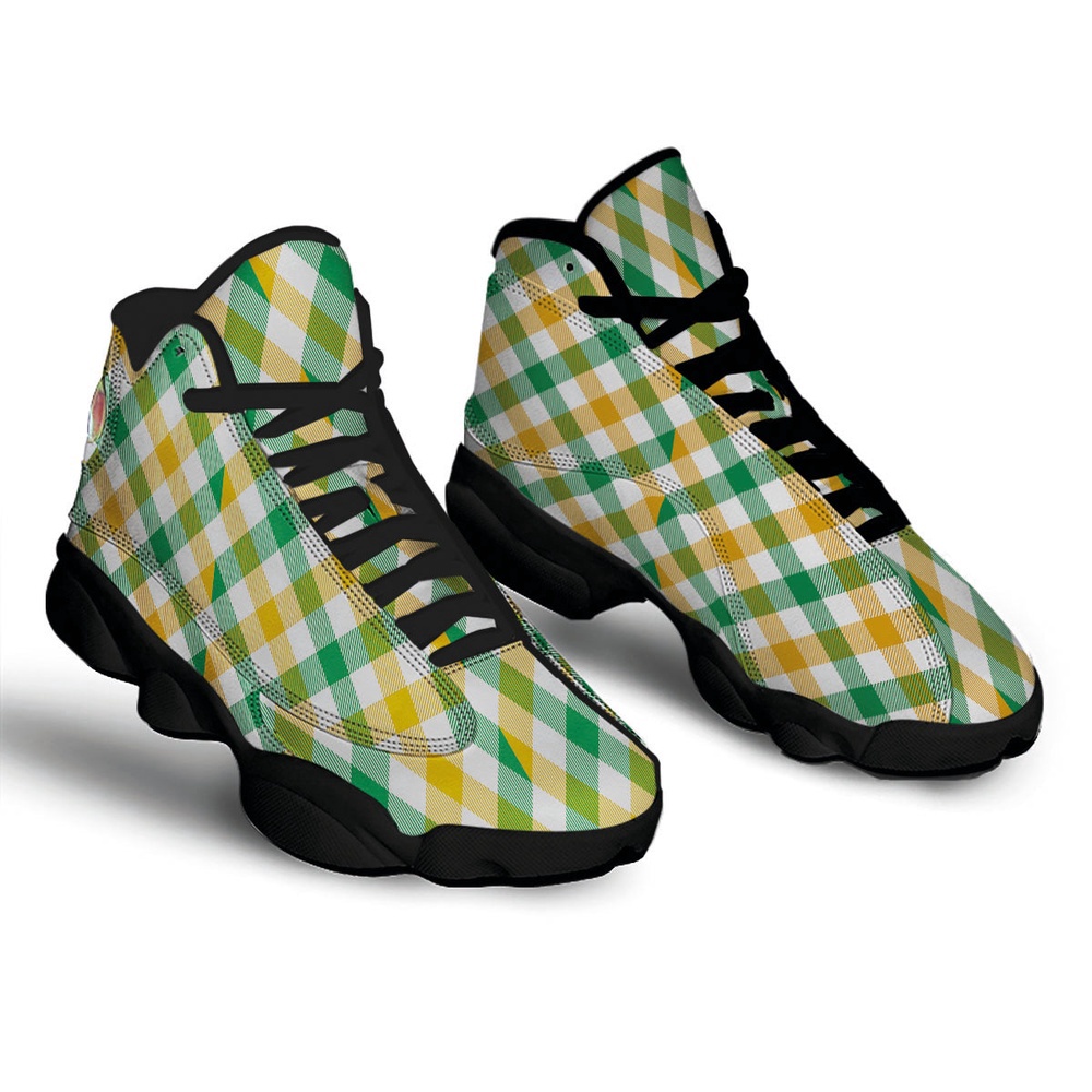 St Patrick’s Day Shoes, Patrick’s Day Irish Plaid Print Black Basketball Shoes