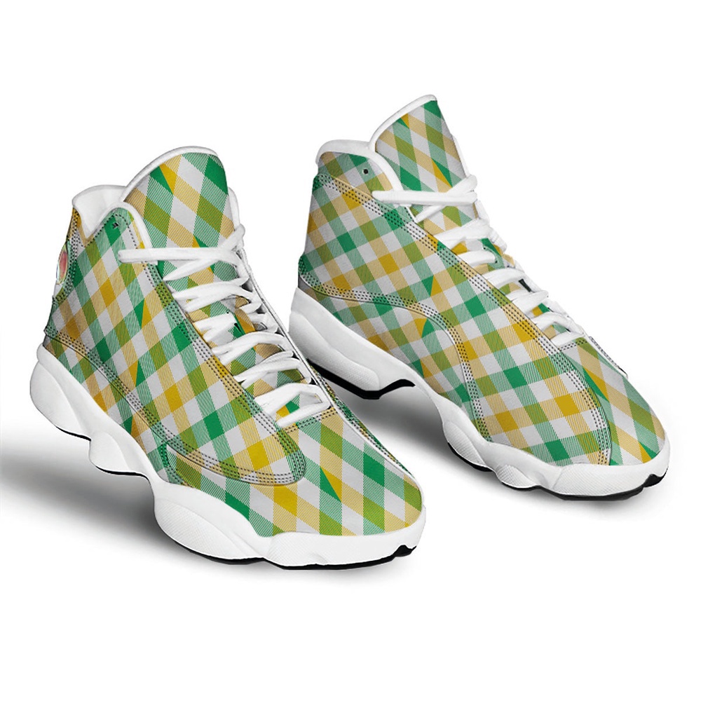 St Patrick’s Day Shoes, Patrick’s Day Irish Plaid Print White Basketball Shoes St Patrick’s Day Shoes, Patrick’s Day Irish Plaid Print White Basketball Shoes