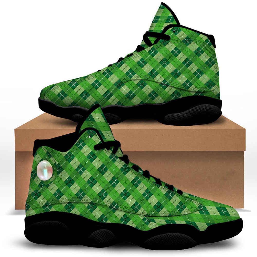 St Patrick’s Day Shoes, Plaid St. Patrick’s Day Print Pattern Black Basketball Shoes