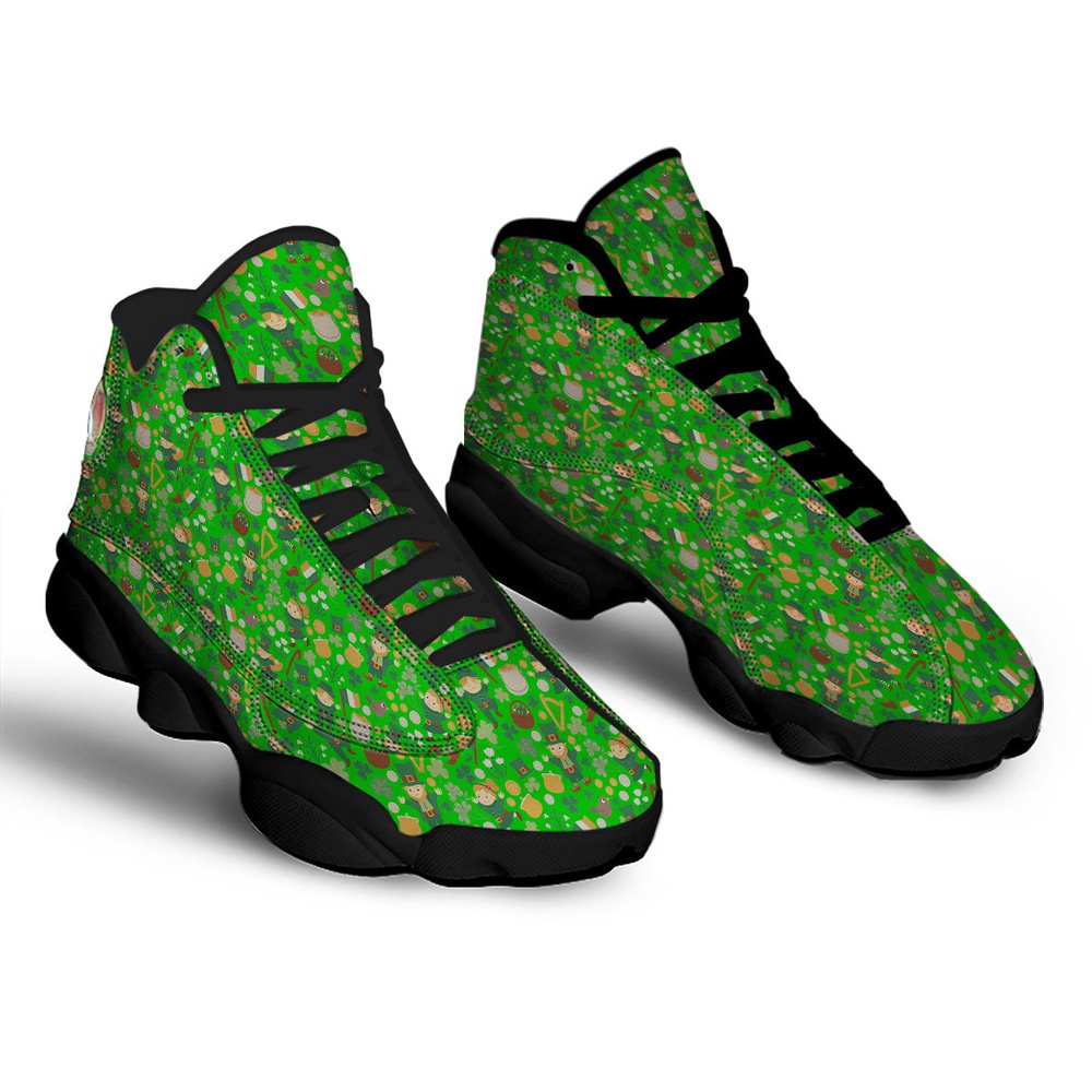 St Patrick’s Day Shoes, Saint Patrick’s Day Cute Print Pattern Black Basketball Shoes
