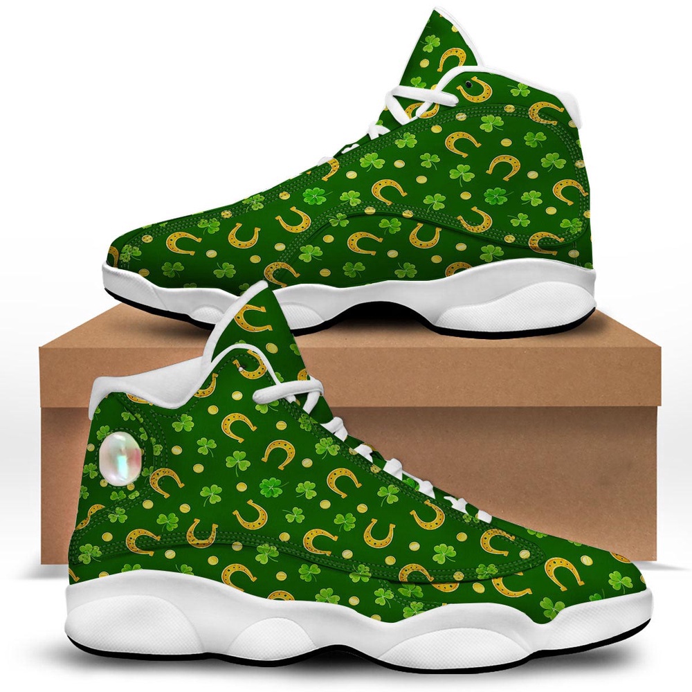 St Patrick’s Day Shoes, Saint Patrick’s Day Irish Print Pattern White Basketball Shoes