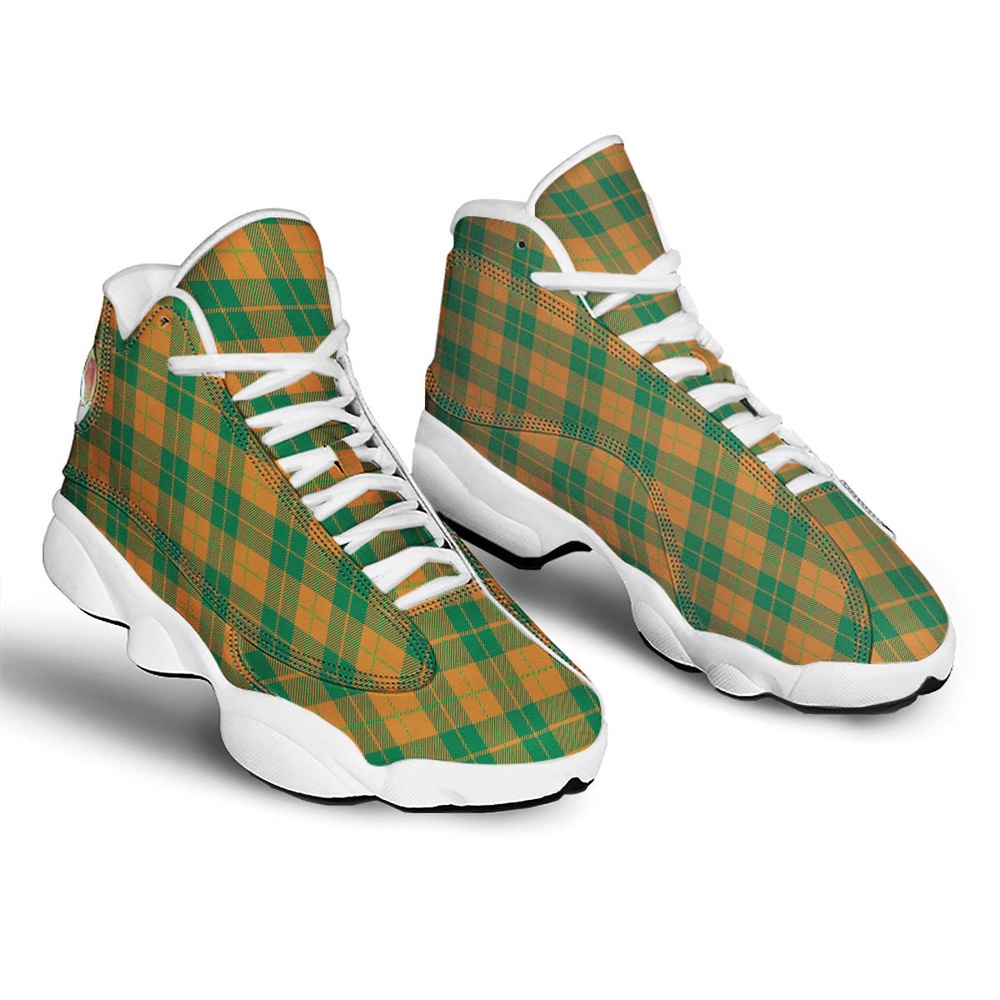St Patrick’s Day Shoes, Saint Patrick’s Day Irish Tartan Print White Basketball Shoes