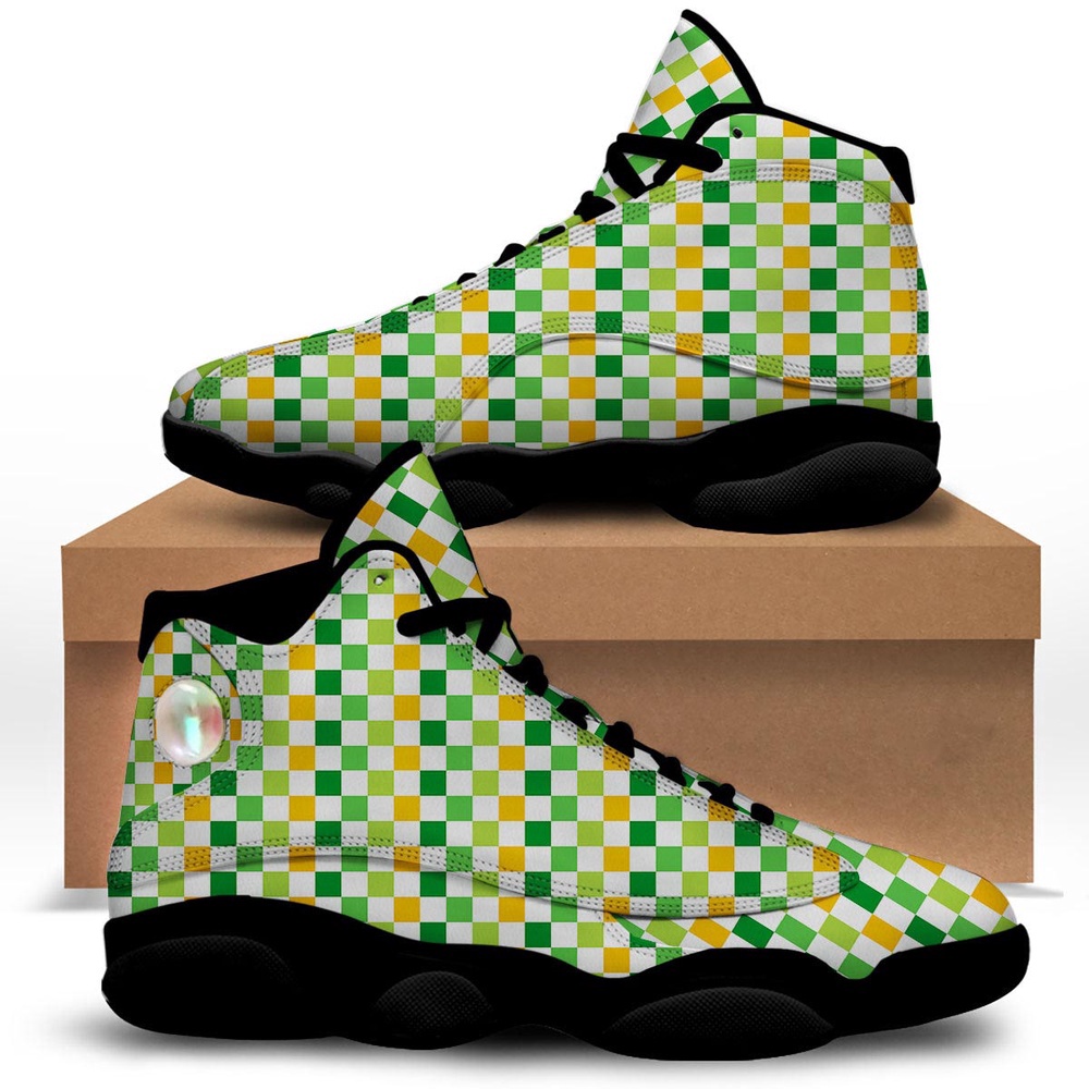 St Patrick’s Day Shoes, St. Patrick’s Day Irish Checkered Print Black Basketball Shoes St Patrick’s Day Shoes, St. Patrick’s Day Irish Checkered Print Black Basketball Shoes