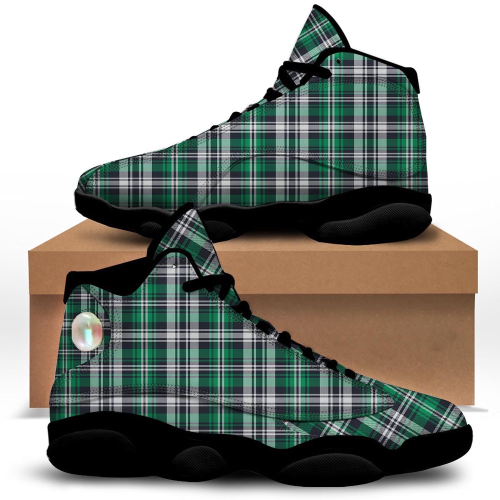 St Patrick’s Day Shoes, St. Patrick’s Day Tartan Shamrock Print Pattern Black Basketball Shoes