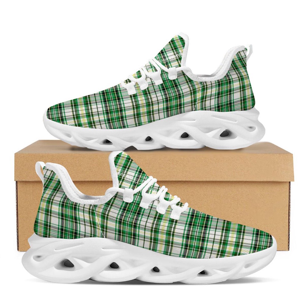 St Patrick’s Running Shoes, St. Patrick’s Day Irish Tartan Print White Running Shoes