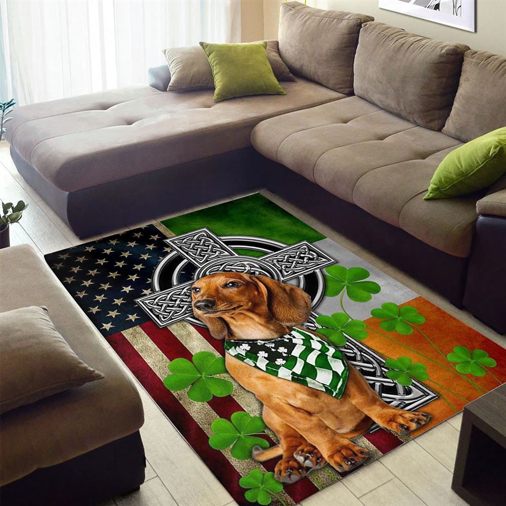 St Patricks Day Rug, Dachshund Irish Cross Clover St Patrick’s Day