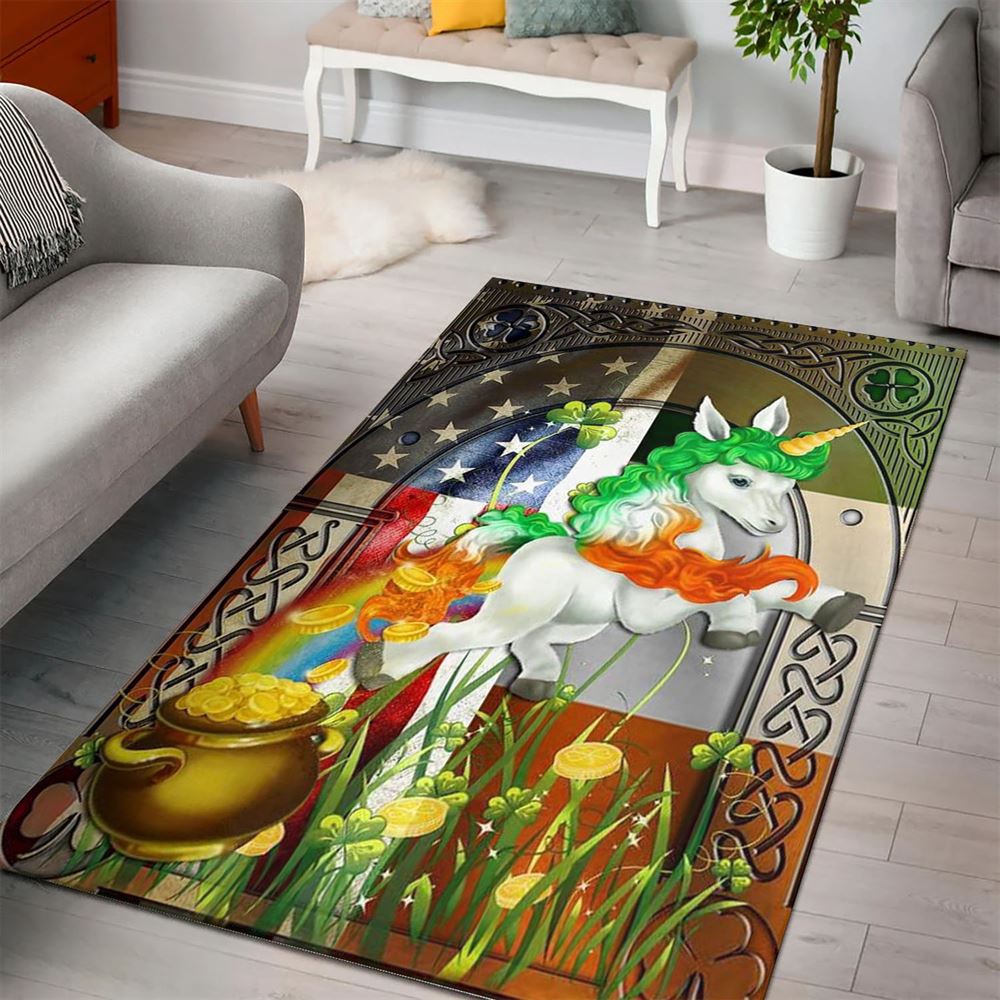 St Patricks Day Rug, Happy St Patrick’s Day Irish American Unicorn Rug