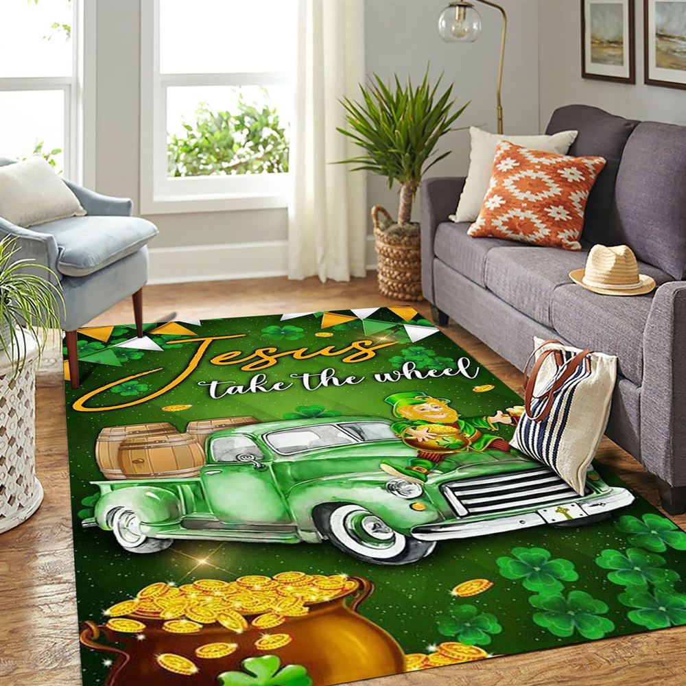 St Patricks Day Rug, Jesus Take The Wheel Happy St Patrick Day Rug