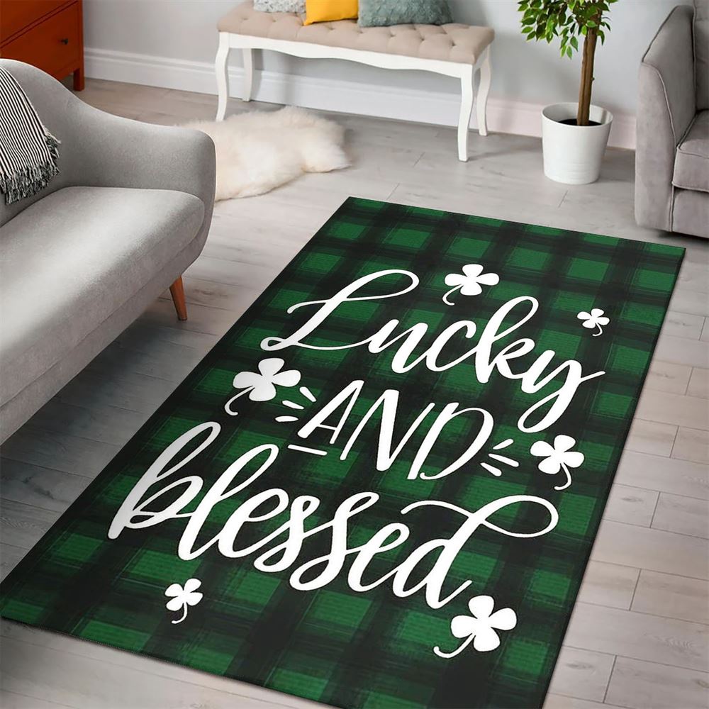 St Patricks Day Rug, Lucky And Blessed St Patricks Day Shamrock Rug