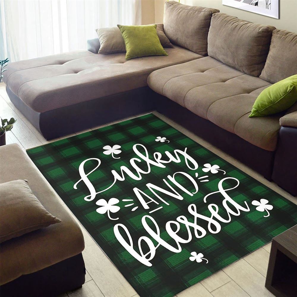 St Patricks Day Rug, Lucky And Blessed St Patricks Day Shamrock Rug