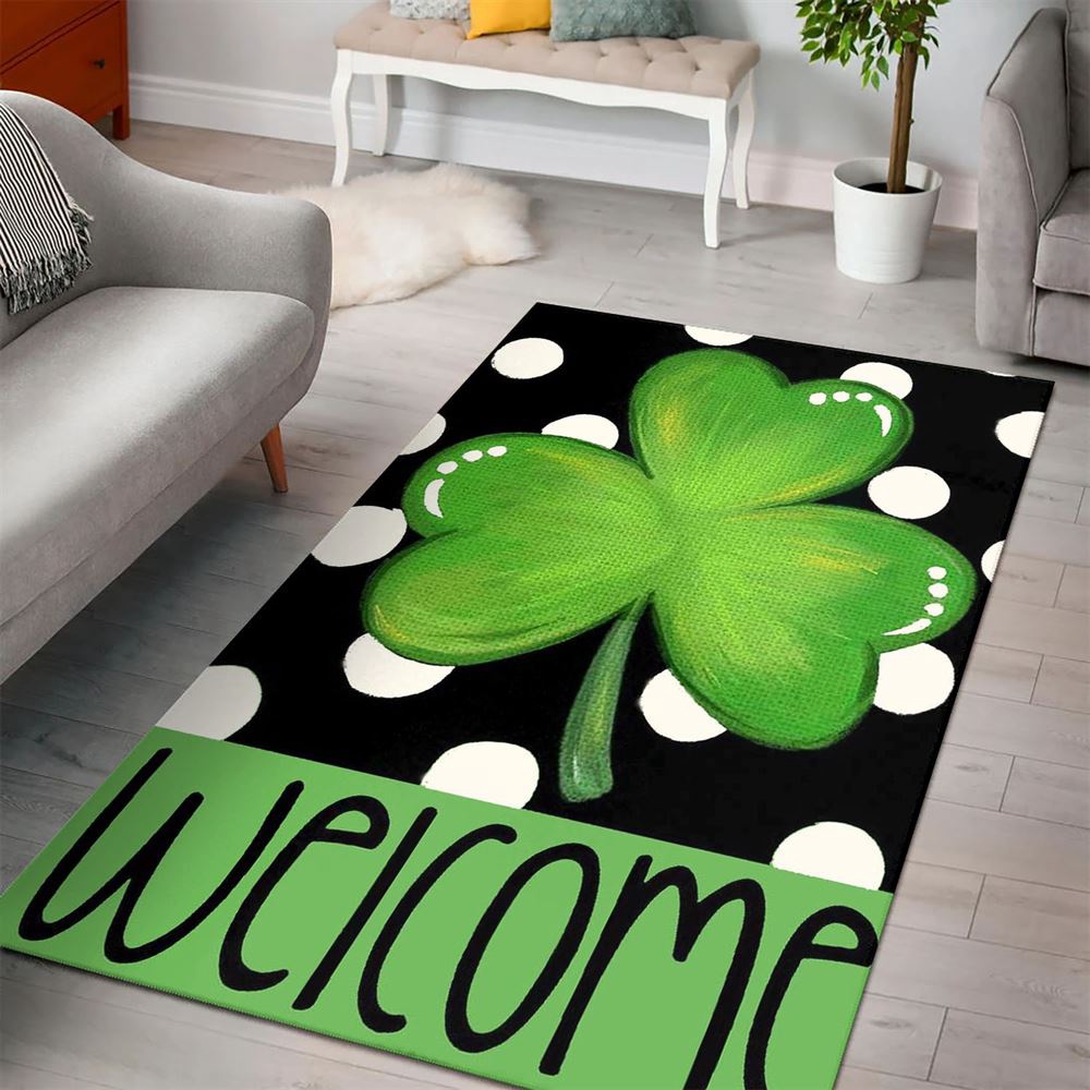 St Patricks Day Rug, Polka Dot Welcome St Patrick’s Day Shamrock Clover Rug