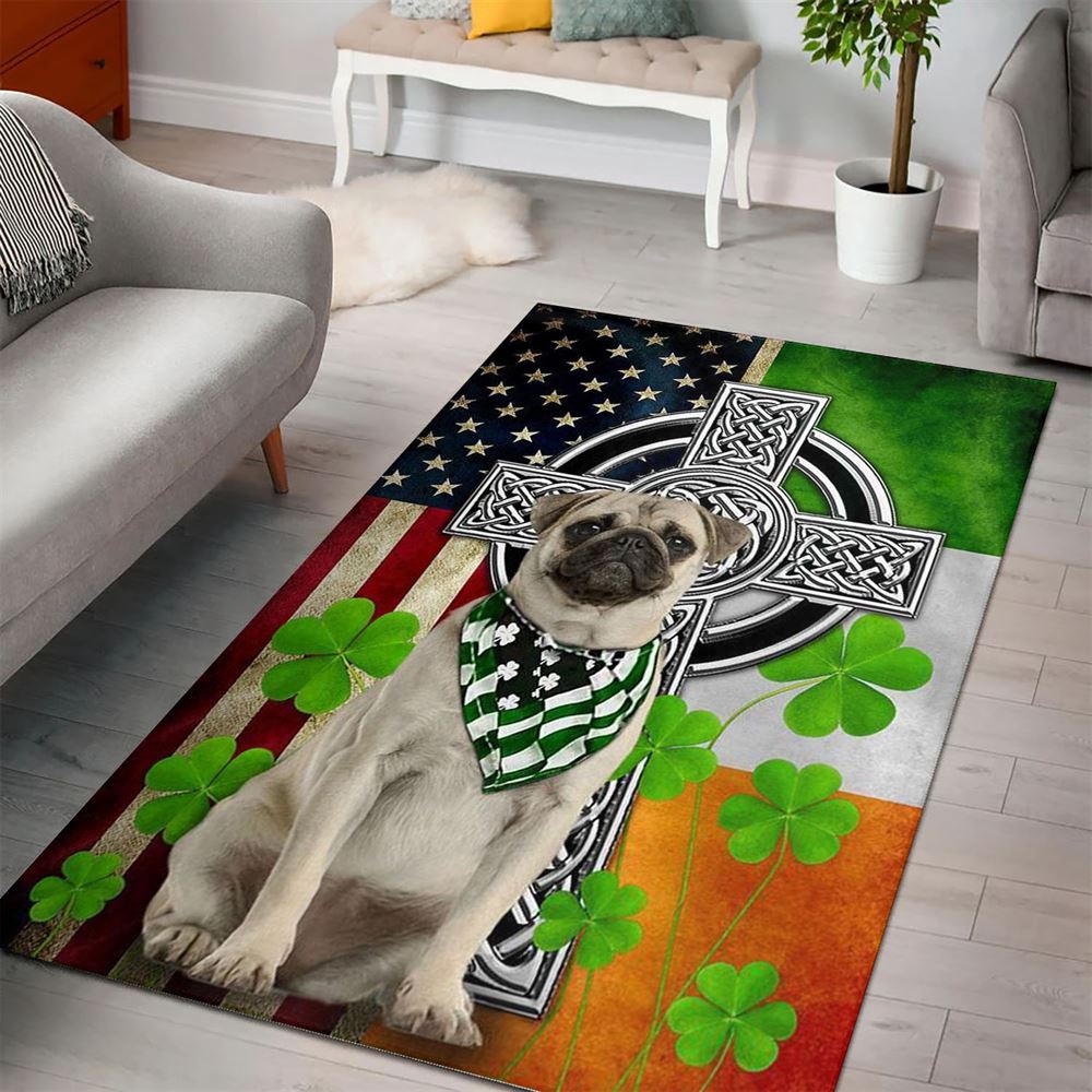 St Patricks Day Rug, Pug Irish Cross Clover St Patrick’s Day Rugs