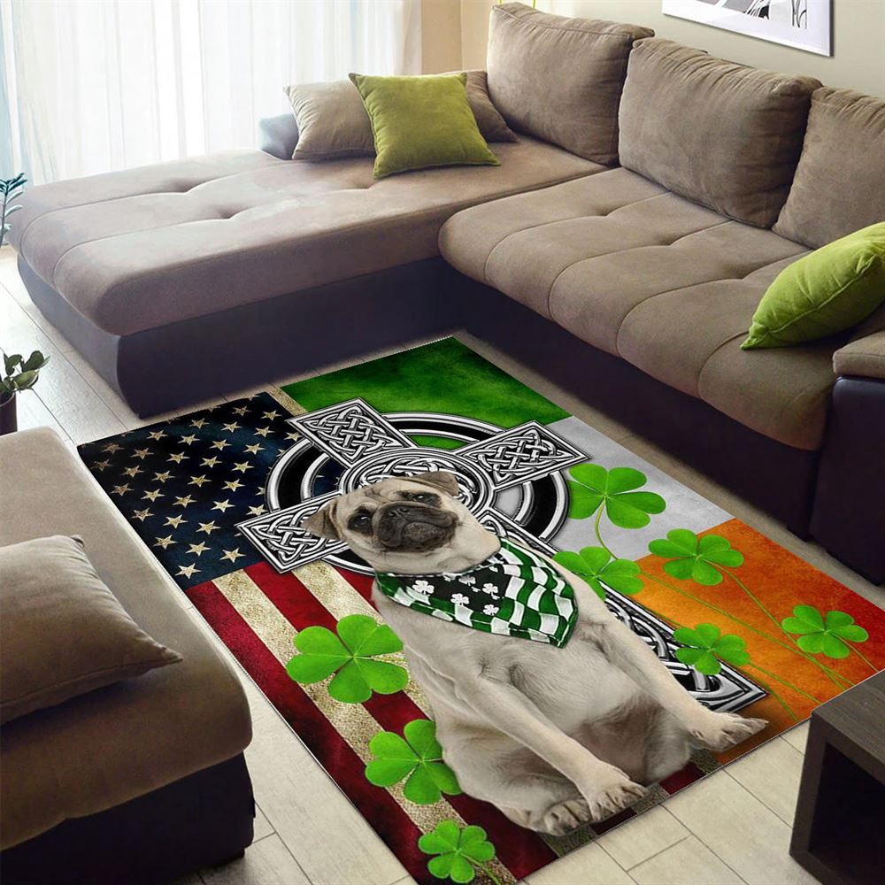 St Patricks Day Rug, Pug Irish Cross Clover St Patrick’s Day Rugs