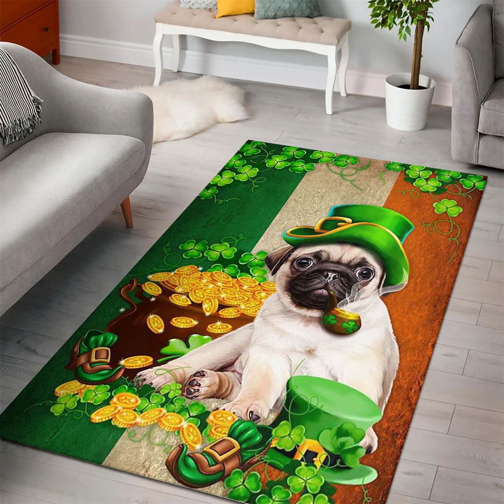 St Patricks Day Rug, Saint Patrick’s Day Pug Irish Rug