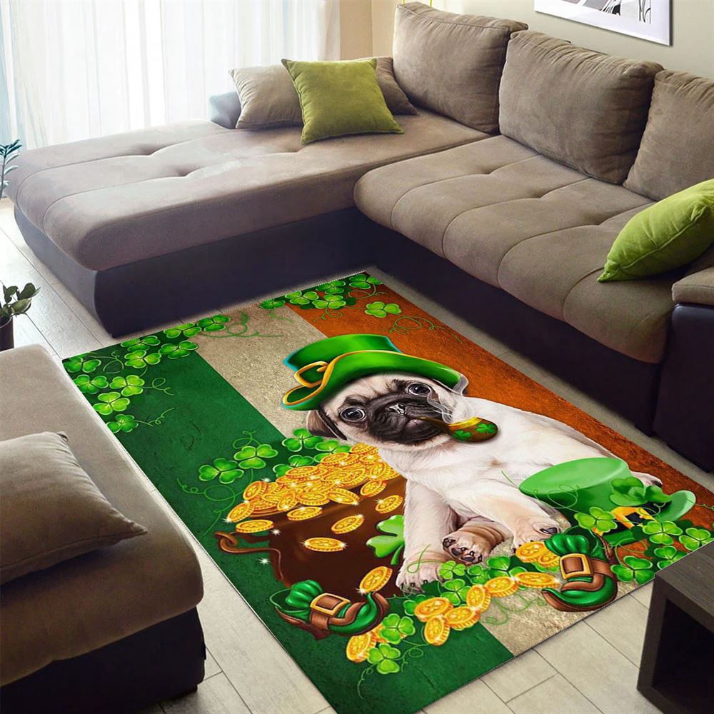 St Patricks Day Rug, Saint Patrick’s Day Pug Irish Rug