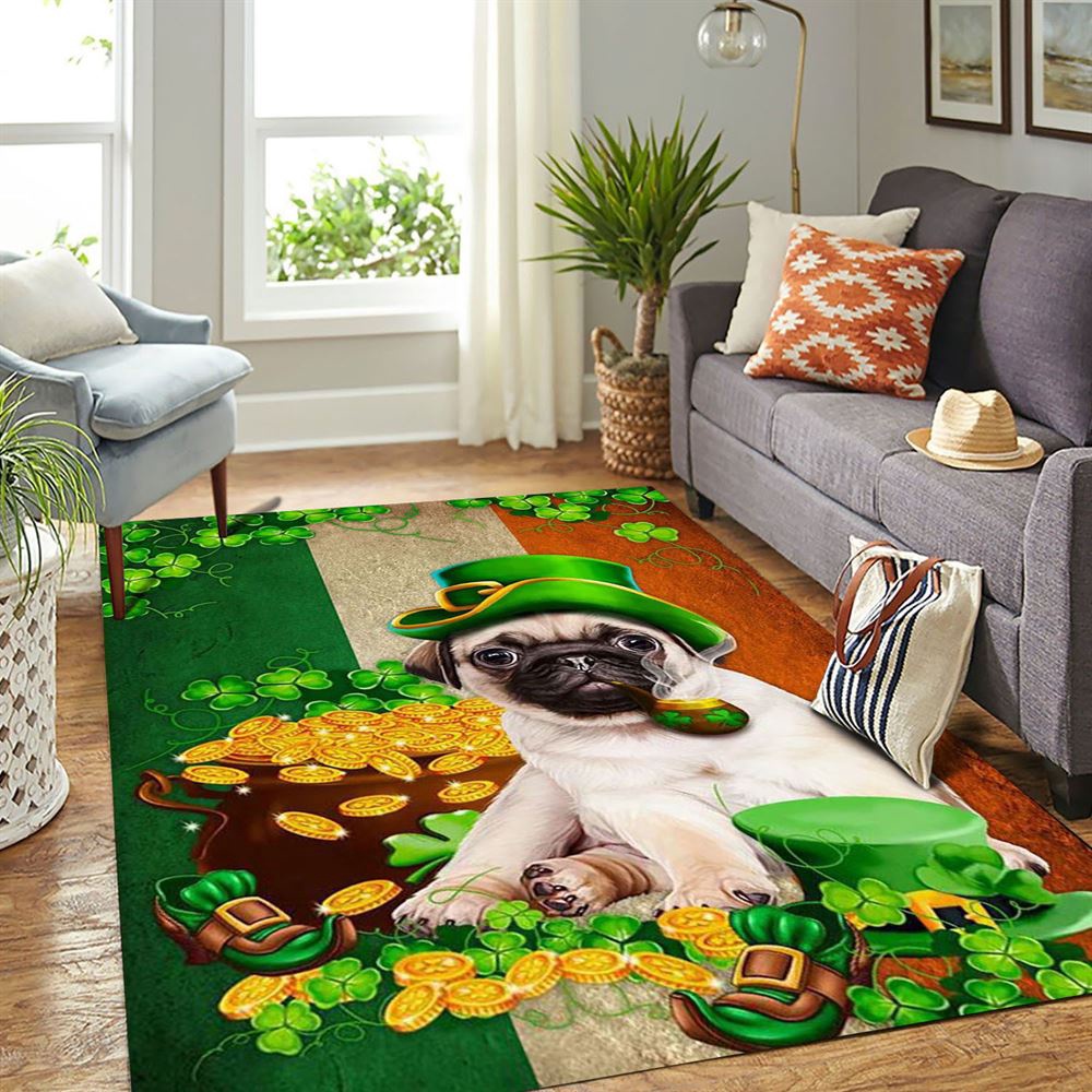 St Patricks Day Rug, Saint Patrick’s Day Pug Irish Rug