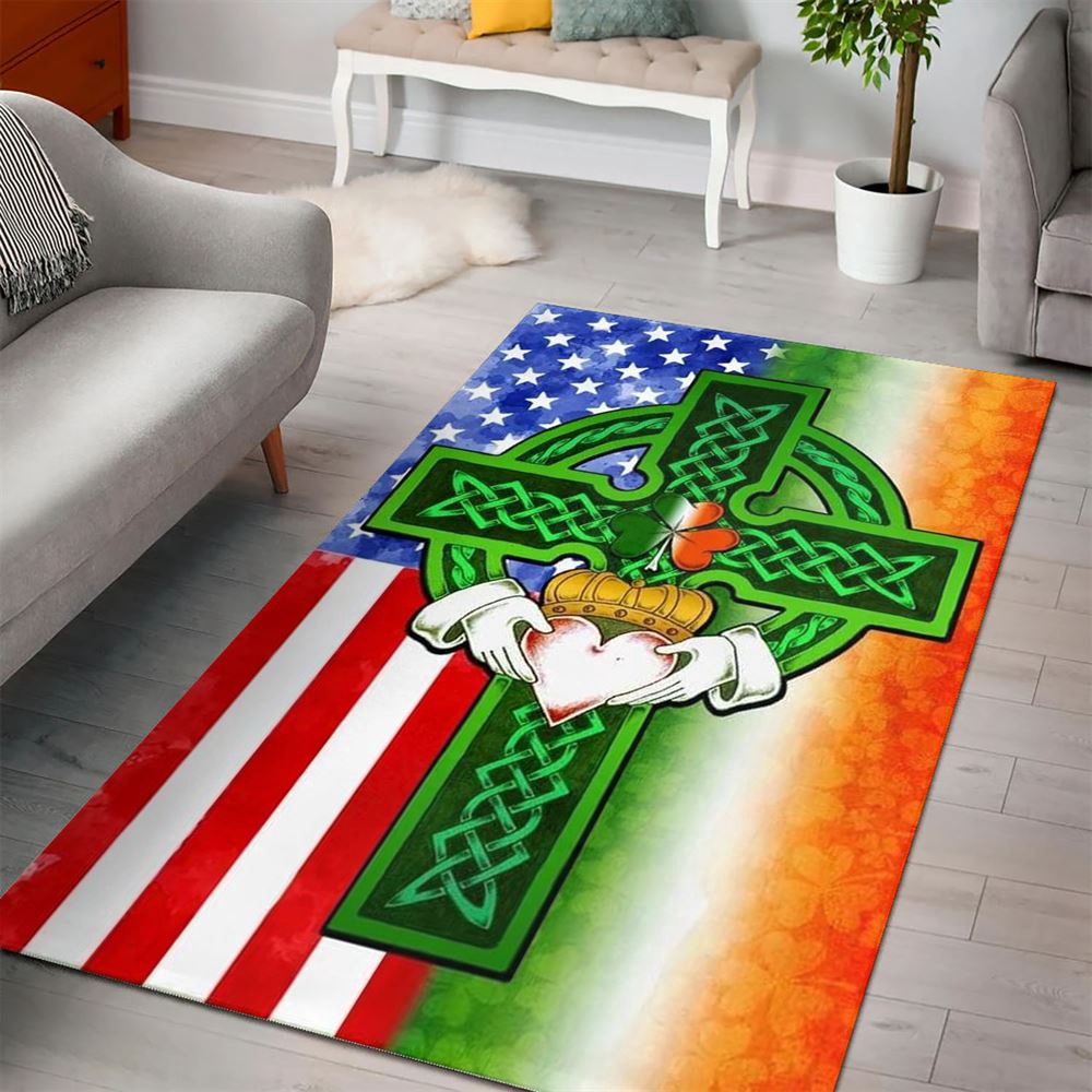 St Patricks Day Rug, Saint Patricks Day Irish American Celtic Cross Rug
