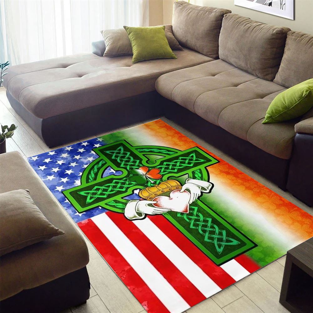 St Patricks Day Rug, Saint Patricks Day Irish American Celtic Cross Rug