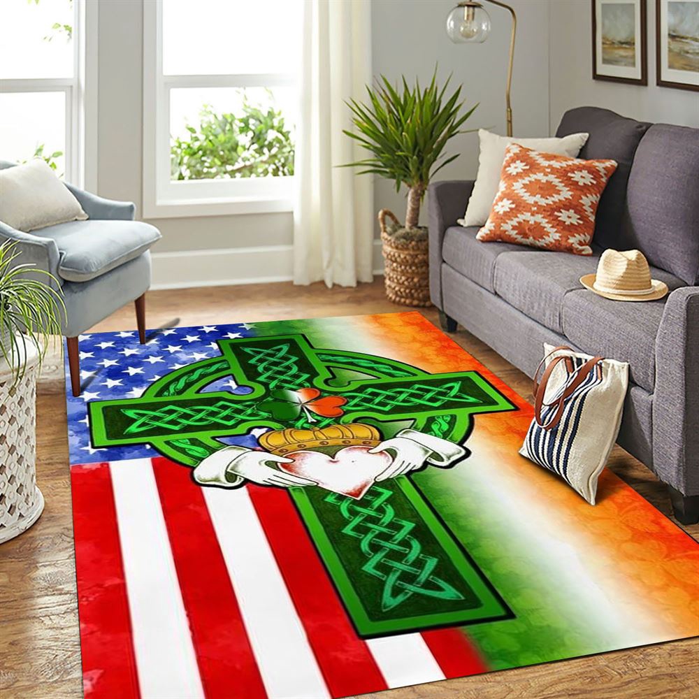 St Patricks Day Rug, Saint Patricks Day Irish American Celtic Cross Rug