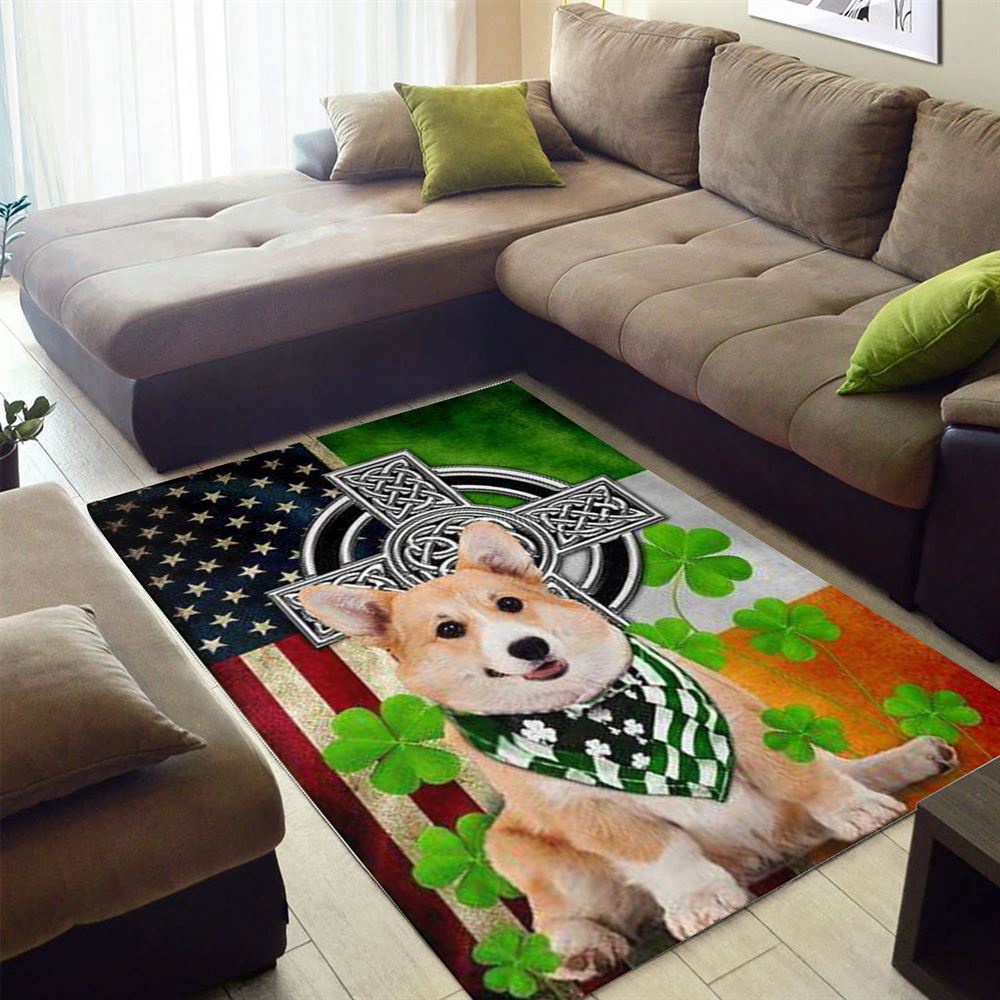 St Patricks Day Rug, St Patrick’S Day Corgi Irish Cross Rugs