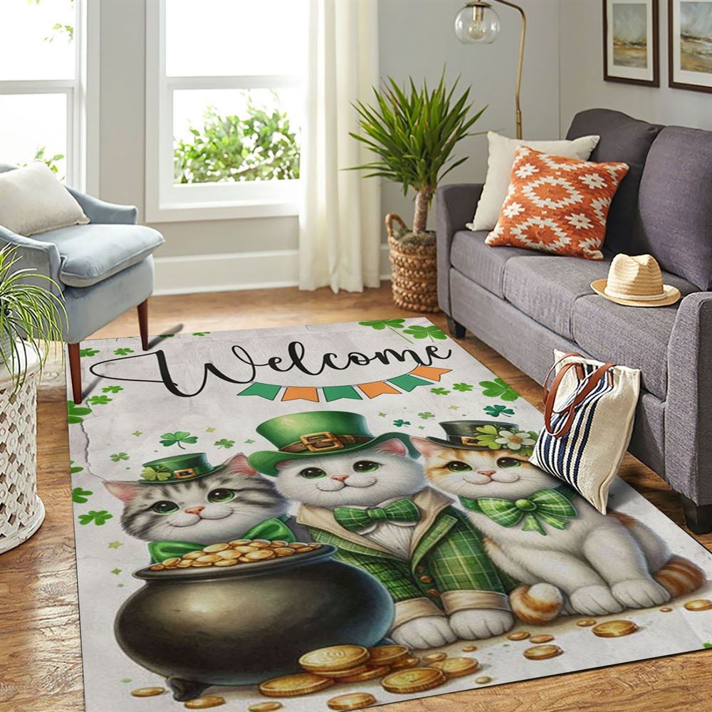 St Patricks Day Rug, St Patrick’s Day Cat Rugs, Welcome Cat Clovers